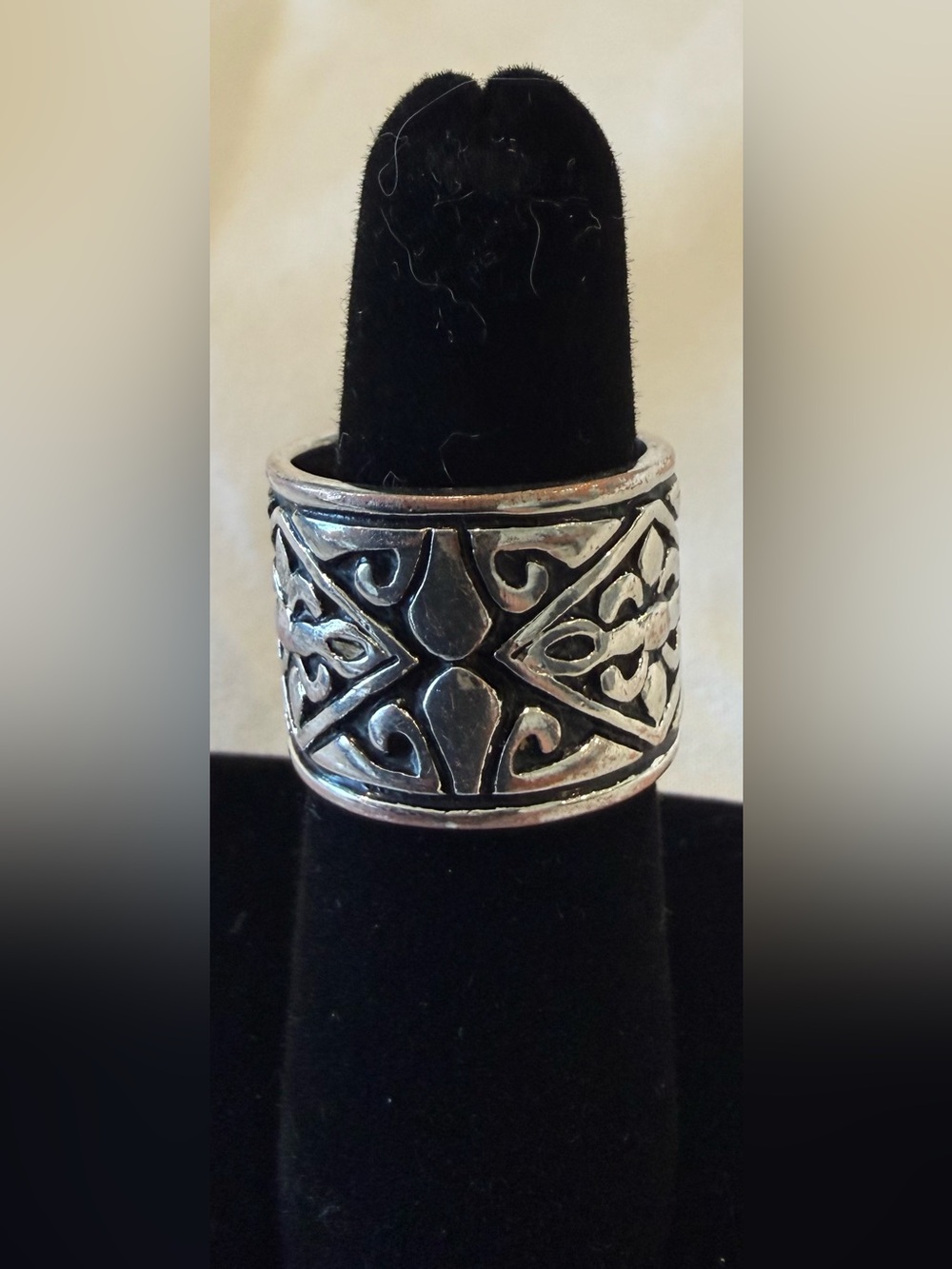 Wide Silver-Tone Ornate Band Ring